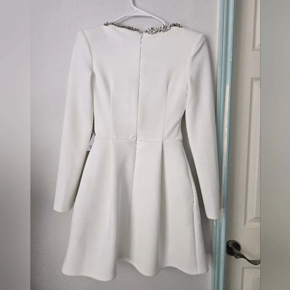 Nadine Merabi  Elegant White Dress with Embellished Neckline Sz XS - Picture 7 of 17